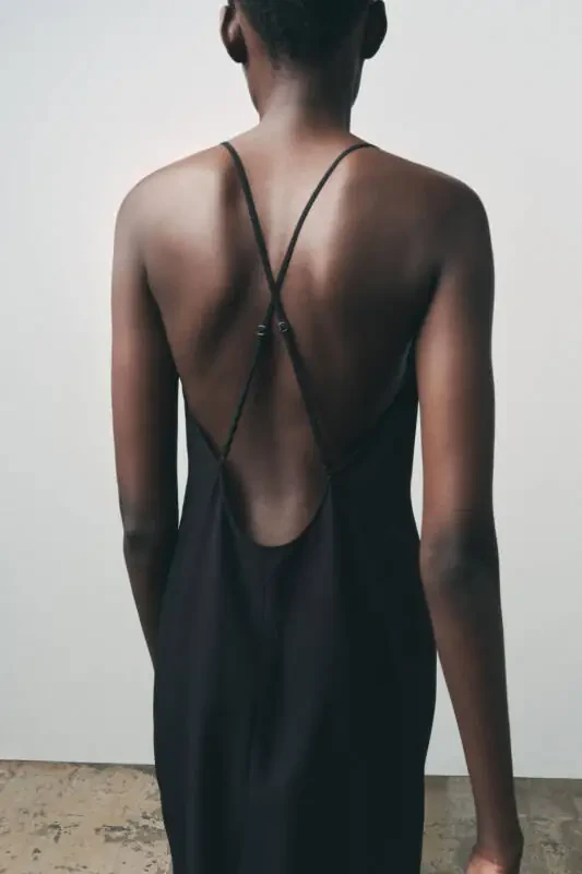 MULTIWAY STRAP MAXI SLIP DRESS-Black - 2