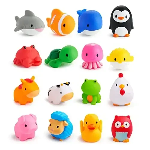 Munchkin Baby Bath Toy Squirts for Babies and Toddlers 9 Months and Up, Farm and Ocean Animal Squirters, 16 Pack 