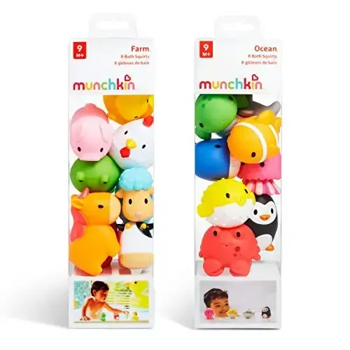 Munchkin chaqaloqlar uchun hammom o'yinchog'i chaqalog'i va yosh bolalar uchun 9 oydan boshlab, ferma va okean hayvonlari purkagichlari, 16 dona - 5