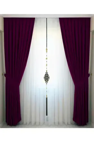 Mürdüm Pileli Kadifemsi Fon Perde Yüksek Kalite Tek Kanat-Mürdüm - 1