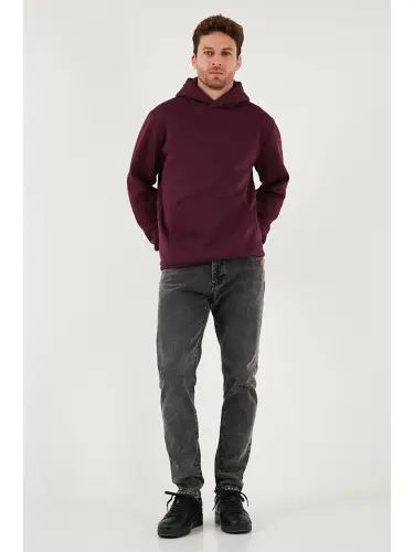 Mürdüm Slim Fit Kapüşonlu Kanguru Cepli İçi Tüylü Yumuşak Şardonlu Erkek Sweat 5905281-Mürdüm - LC WAIKIKI (1)
