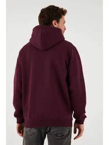 Mürdüm Slim Fit Kapüşonlu Kanguru Cepli İçi Tüylü Yumuşak Şardonlu Erkek Sweat 5905281-Mürdüm - 7