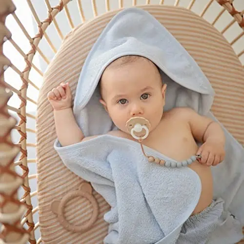 mushie Baby Hooded Towel | Organic Cotton (Baby Blue) - 4