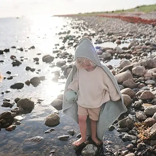 mushie Baby Hooded Towel | Organic Cotton (Sea Mist) - 5