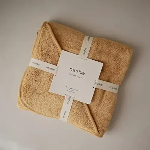 mushie Baby Hooded Towel | Organic Cotton (Fall Yellow) - 7