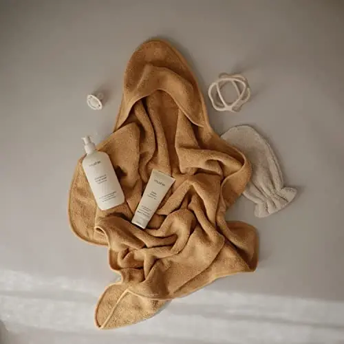 mushie Baby Hooded Towel | Organic Cotton (Fall Yellow) - 4