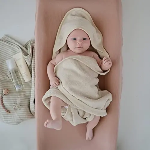 mushie Baby Hooded Towel | Organic Cotton (Fall Yellow) - 5