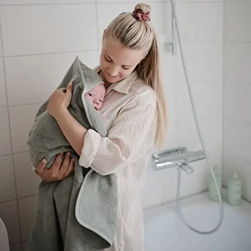 mushie Baby Hooded Towel | Organic Cotton (Moss) - 3