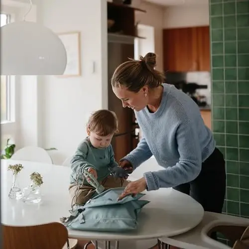 mushie Water Resistant Wet Bags | Large & Small Reusable Storage Bag for Baby Items and Travel | Zippered Pockets with Handle | Machine Washable, Set of 2 (Olive Check) - 5