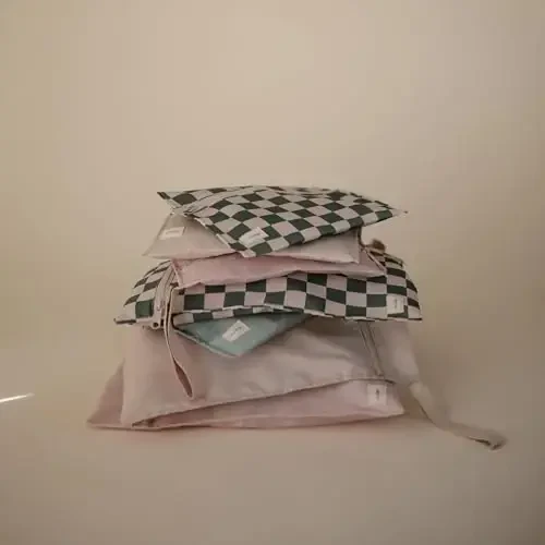 mushie Water Resistant Wet Bags | Large & Small Reusable Storage Bag for Baby Items and Travel | Zippered Pockets with Handle | Machine Washable, Set of 2 (Olive Check) - 3