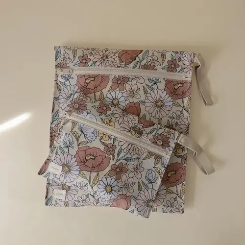 mushie Water Resistant Wet Bags | Large & Small Reusable Storage Bag for Baby Items and Travel | Zippered Pockets with Handle | Machine Washable, Set of 2 (Retro Flowers) - MUSHIE (1)