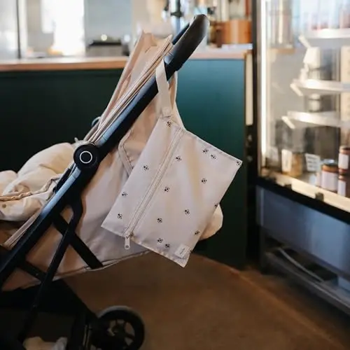 mushie Water Resistant Wet Bags | Large & Small Reusable Storage Bag for Baby Items and Travel | Zippered Pockets with Handle | Machine Washable, Set of 2 (Retro Flowers) - 3