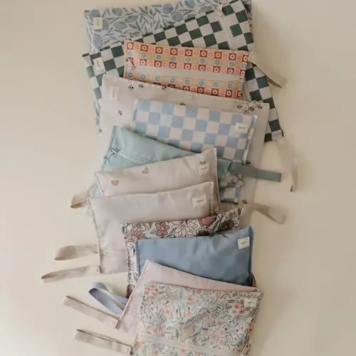 mushie Water Resistant Wet Bags | Large & Small Reusable Storage Bag for Baby Items and Travel | Zippered Pockets with Handle | Machine Washable, Set of 2 (Retro Flowers) - 5