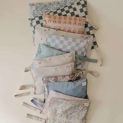 mushie Water Resistant Wet Bags | Large & Small Reusable Storage Bag for Baby Items and Travel | Zippered Pockets with Handle | Machine Washable, Set of 2 (Retro Flowers) - 5