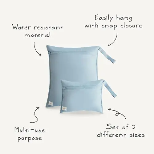 mushie Water Resistant Wet Bags | Large & Small Reusable Storage Bag for Baby Items and Travel | Zippered Pockets with Handle | Machine Washable, Set of 2 (Fog) - MUSHIE (1)