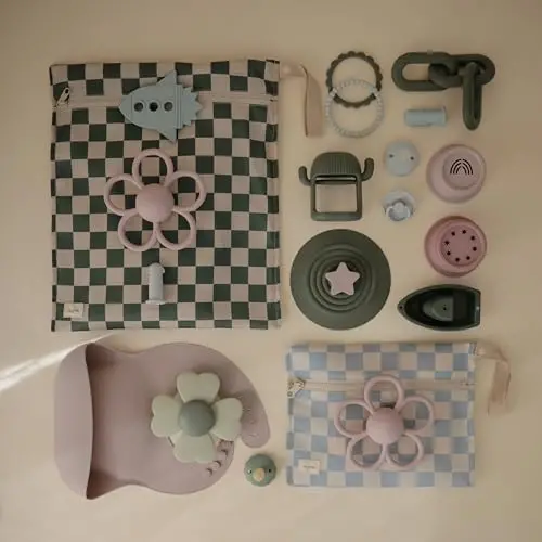 mushie Suvga chidamli ho'l sumkalar | Katta va kichik ko'p marta ishlatiladigan saqlash sumkasi chaqaloq buyumlari va sayohat uchun | Fermuarli cho'ntaklar tutqich bilan | Mashinada yuvish mumkin, 2 to'plam (ko'k katak) - 5