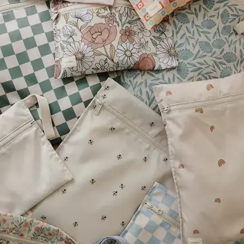 mushie Suvga chidamli ho'l sumkalar | Katta va kichik qayta foydalanish mumkin bo'lgan bolalar buyumlari va sayohat uchun saqlash sumkasi | Fermuarli cho'ntaklar tutqichli | Mashinada yuvish mumkin, 2 dona to'plam (Asalarilar) - 6