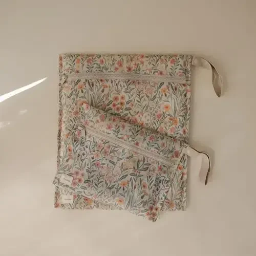 mushie Suvga chidamli Ho'l Xaltalar | Katta va Kichik Qayta Foydalanish Mumkin Bo'lgan Saqlash Xaltasi Chaqaloq Buyumlari va Sayohat uchun | Tutqichli Fermuarlı Cho'ntaklar | Mashinada Yuvish Mumkin, 2 to'plam (Pastel Gullar) - 3