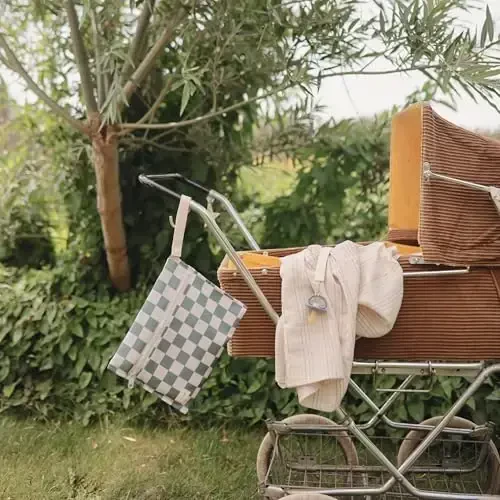 mushie Suvga chidamli nam sumkalar | Katta va kichik qayta ishlatiladigan saqlash sumkasi chaqaloq buyumlari va sayohat uchun | Tutqichli fermuarlı cho'ntaklar | Mashinada yuvish mumkin, 2 dona to'plam (Zaytun katakli) - 4