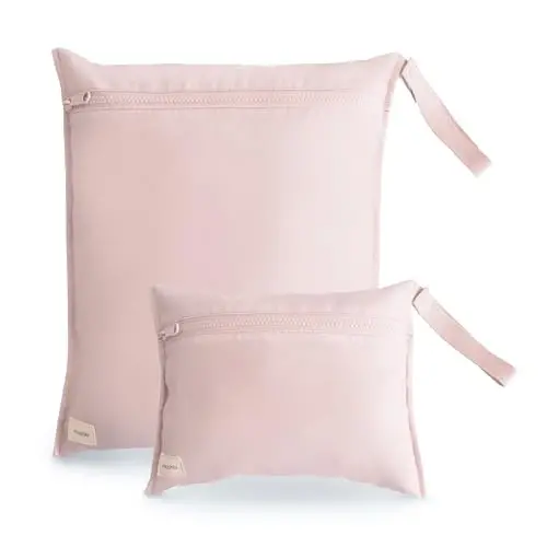 mushie Water Resistant Wet Bags | Large & Small Reusable Storage Bag for Baby Items and Travel | Zippered Pockets with Handle | Machine Washable, Set of 2 (Blush) - MUSHIE