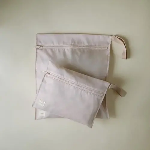 mushie Water Resistant Wet Bags | Large & Small Reusable Storage Bag for Baby Items and Travel | Zippered Pockets with Handle | Machine Washable, Set of 2 (Blush) - 2