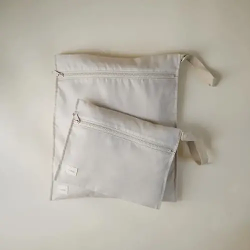 mushie Water Resistant Wet Bags | Large & Small Reusable Storage Bag for Baby Items and Travel | Zippered Pockets with Handle | Machine Washable, Set of 2 (Fog) - 3