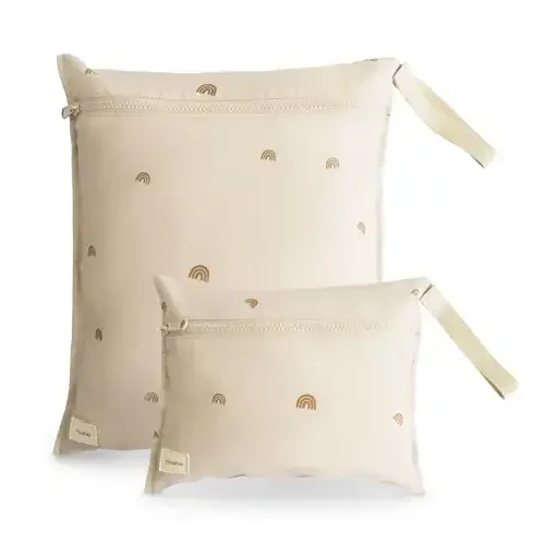 Mushie Water Resistant Wet Bags | Large & Small Reusable Storage Bag for Baby Items and Travel | Zippered Pockets with Handle | Machine Washable, Set of 2 (Rainbows) - 3