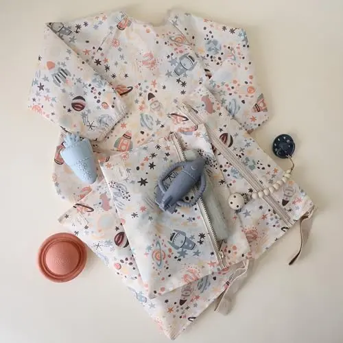 mushie Water Resistant Wet Bags | Large & Small Reusable Storage Bag for Baby Items and Travel | Zippered Pockets with Handle | Machine Washable, Set of 2 (Space) - 6