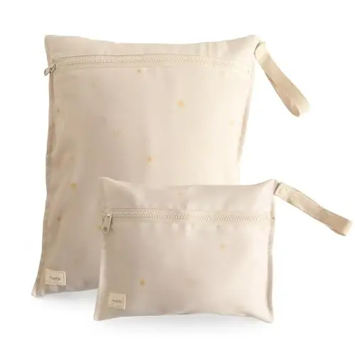 mushie Water Resistant Wet Bags | Large & Small Reusable Storage Bag for Baby Items and Travel | Zippered Pockets with Handle | Machine Washable, Set of 2 (Sun) - 1