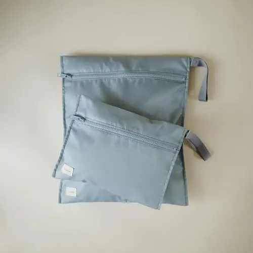 mushie Water Resistant Wet Bags | Large & Small Reusable Storage Bag for Baby Items and Travel | Zippered Pockets with Handle | Machine Washable, Set of 2 (Tradewinds) - 2