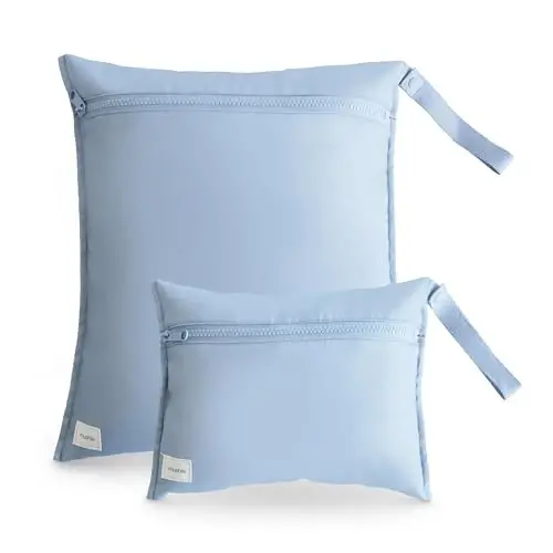 mushie Water Resistant Wet Bags | Large & Small Reusable Storage Bag for Baby Items and Travel | Zippered Pockets with Handle | Machine Washable, Set of 2 (Tradewinds) - MUSHIE