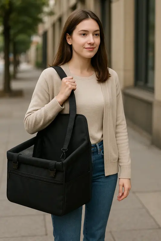 Mushuk It Avto O'rindig'i Ko'chma Transport O'rindig'i - Xavfsizlik Qisqichi, Yuviladigan Mato, - Jigarrang - 4