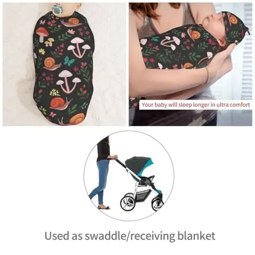 Muishi Mushrooms Snails Butterflies Newborn Swaddle Blankets Hat Sets Soft Baby Receiving Blanket Swaddle Sack for Baby Shower Infant Boy Girl Gift - 5