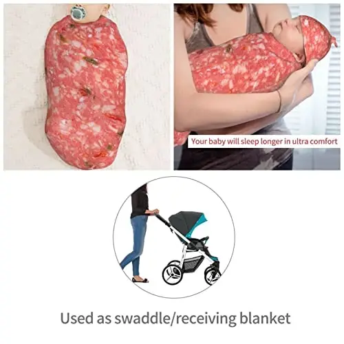 Muishi Salami Smoked Sausage Slices Funny Food Newborn Swaddle Blankets Hat Sets Soft Baby Receiving Blanket Swaddle Sack for Baby Shower Infant Boy Girl Gift - 4