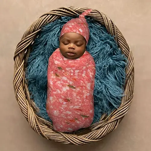 Muishi Salami Smoked Sausage Slices Funny Food Newborn Swaddle Blankets Hat Sets Soft Baby Receiving Blanket Swaddle Sack for Baby Shower Infant Boy Girl Gift - 6