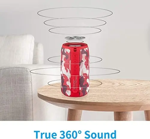 MusiBaby Bluetooth Speaker Wireless Portable, IPX5 Waterproof Bluetooth Speakers with Dual Pairing, 24H Playtime, Rich Stereo Bass for Home, Travel, Party, Outdoor | Electronic Gifts (Camo Red) - 3