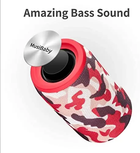 MusiBaby Bluetooth Speaker Wireless Portable, IPX5 Waterproof Bluetooth Speakers with Dual Pairing, 24H Playtime, Rich Stereo Bass for Home, Travel, Party, Outdoor | Electronic Gifts (Camo Red) - 4