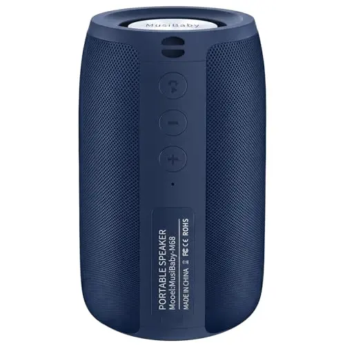 Musibaby M68 Bluetooth Speaker, 12W, IPX5, FM, USB AUX, Dark Blue | Compact 12W speaker for office, computer, bedroom and patio. IPX5 splash-resistant with FM, USB drive, AUX and dual pairing. - 1