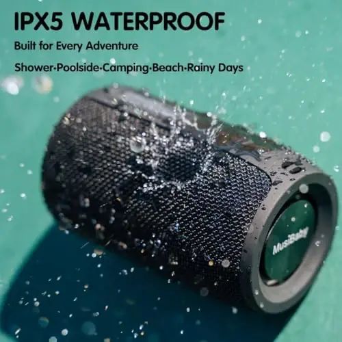 MusiBaby M68 Portable Bluetooth Speakers – Wireless, Waterproof, Dual Pairing, Deep Bass, Small & Loud with 24H+ Playtime – Outdoor Travel, Beach, Camping, Party, Gifts for Men Women (Black) - 5