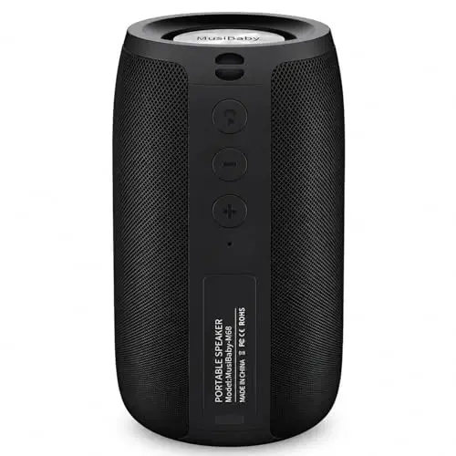MusiBaby M68 Portable Bluetooth Speakers – Wireless, Waterproof, Dual Pairing, Deep Bass, Small & Loud with 24H+ Playtime – Outdoor Travel, Beach, Camping, Party, Gifts for Men Women (Black) - 1