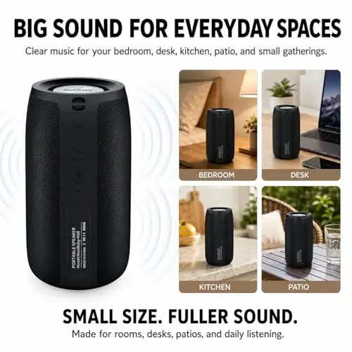 MusiBaby M68 Portable Bluetooth Speakers – Wireless, Waterproof, Dual Pairing, Deep Bass, Small & Loud with 24H+ Playtime – Outdoor Travel, Beach, Camping, Party, Gifts for Men Women (Black) - MUSIBABY (1)