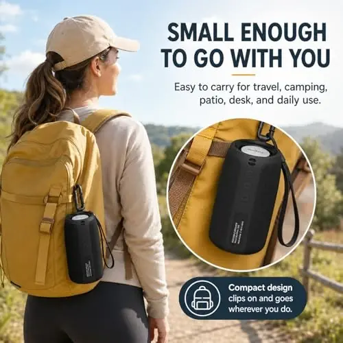 MusiBaby M68 Portable Bluetooth Speakers – Wireless, Waterproof, Dual Pairing, Deep Bass, Small & Loud with 24H+ Playtime – Outdoor Travel, Beach, Camping, Party, Gifts for Men Women (Black) - 3