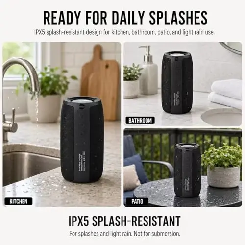 MusiBaby M68 Portable Bluetooth Speakers – Wireless, Waterproof, Dual Pairing, Deep Bass, Small & Loud with 24H+ Playtime – Outdoor Travel, Beach, Camping, Party, Gifts for Men Women (Black) - 5