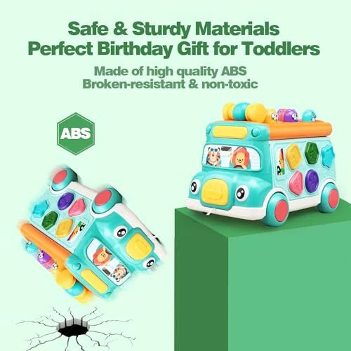 Music Activity Bus Baby Toy, Infant Education Learn Car, Sound & Light, Interactive Game, Shape Sorter, Animal Matching, Holiday Birthday Gift for Toddler Kid Boy Girl 3 4 5 6 7 Years (Blue) - 17