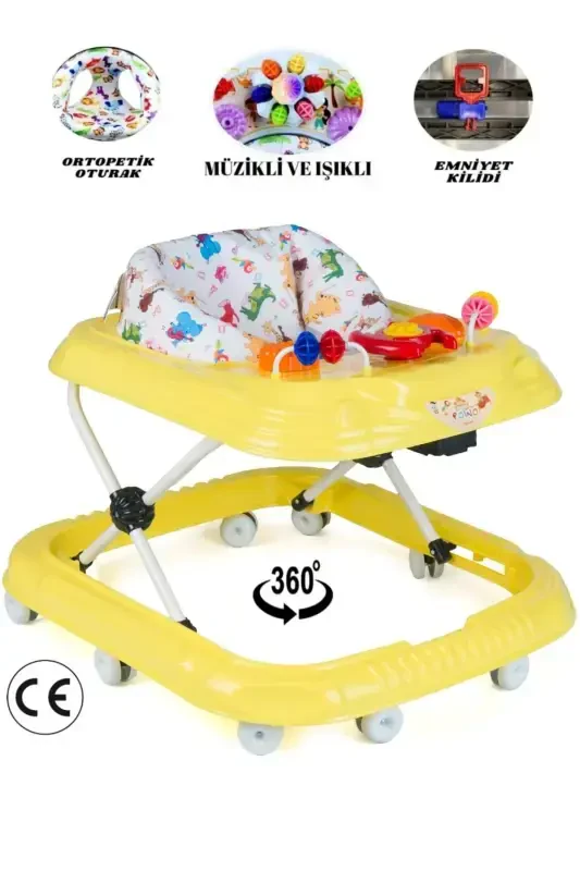 Musical And Illuminated 3-Level Baby Walker With Toys-YELLOW - 2