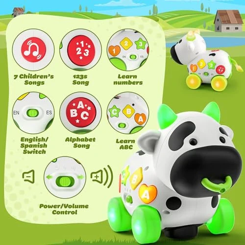Musical Cow Baby Toys 6-9-12 Months, Bilingual Toddler Toys for 1-2 Year Old Boys Girls, 12-18 Months Infant Developmental Learning Educational Toy for 1+ Year Old Birthday Gifts - 7