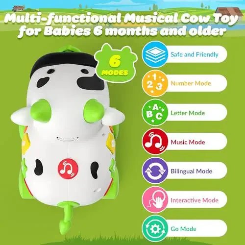 Musical Cow Baby Toys 6-9-12 Months, Bilingual Toddler Toys for 1-2 Year Old Boys Girls, 12-18 Months Infant Developmental Learning Educational Toy for 1+ Year Old Birthday Gifts - 11