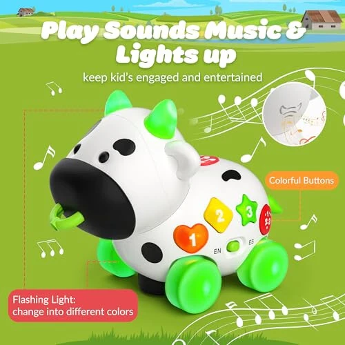 Musical Cow Baby Toys 6-9-12 Months, Bilingual Toddler Toys for 1-2 Year Old Boys Girls, 12-18 Months Infant Developmental Learning Educational Toy for 1+ Year Old Birthday Gifts - 2