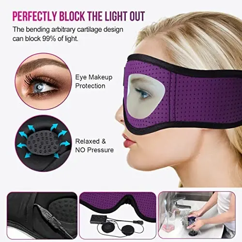 MUSICOZY 3D Bluetooth 5.4 Sleep Headphones, Breathable Wireless Music Eye Mask, Sleeping Headphones with Headband for Side Sleepers, Women, Men, Air Travel, Unique Tech Gifts - 5