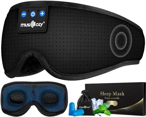 MUSICOZY 3D Bluetooth quloqchinli uyqu maskasi, simsiz musiqa uyqu bandaji yonboshlab uxlaydiganlar uchun ko'z maskasi, uyqu, sayohat, meditatsiya, noyob sovg'alar uchun ideal 